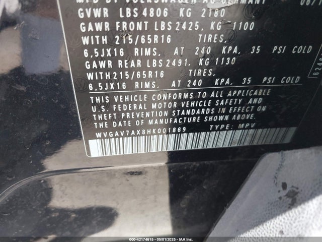 WVGAV7AX8HK001869 Volkswagen 2.0 tsi