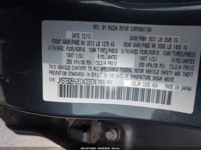 JM3TB2BA2E0433374 Mazda CX-9 SPORT