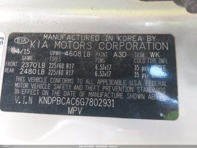 KNDPBCAC6G7802931 KIA Sportage Lx