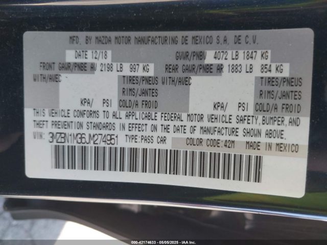3MZBN1M36JM274951 Mazda Mazda3 Grand Touring