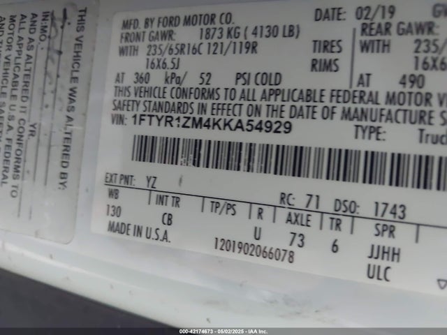 1FTYR1ZM4KKA54929 Ford Transit-250