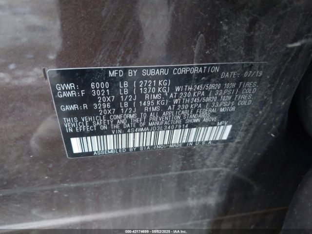 4S4WMAJD3L3407914 Subaru Ascent Limited