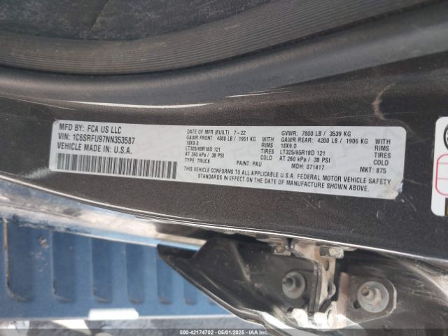 1C6SRFU97NN353587 RAM 1500 Trx  4x4 5'7 Box
