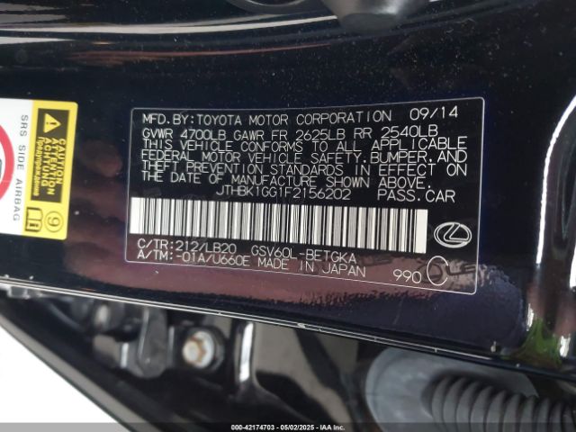 JTHBK1GG1F2156202 Lexus ES 350