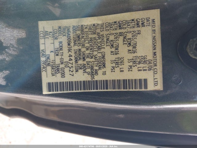Aukcja sprzedaży 2006 Nissan Frontier Se, vin: 1N6AD06W36C447527, numer aukcji: 42174706