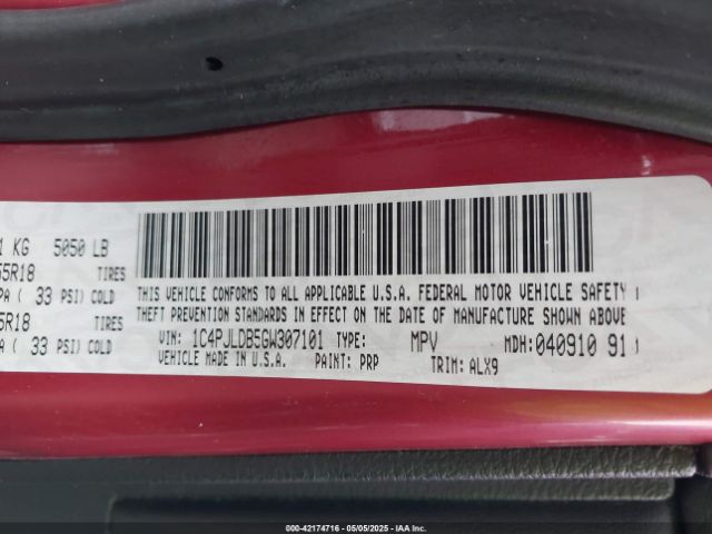 1C4PJLDB5GW307101 Jeep Cherokee Limited