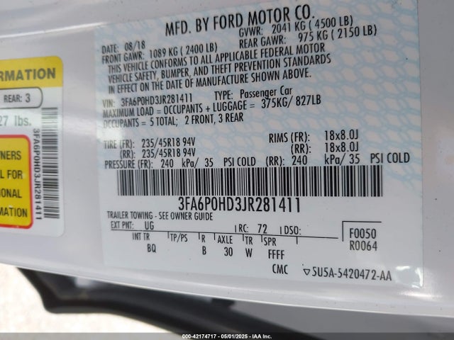 3FA6P0HD3JR281411 Ford 2018