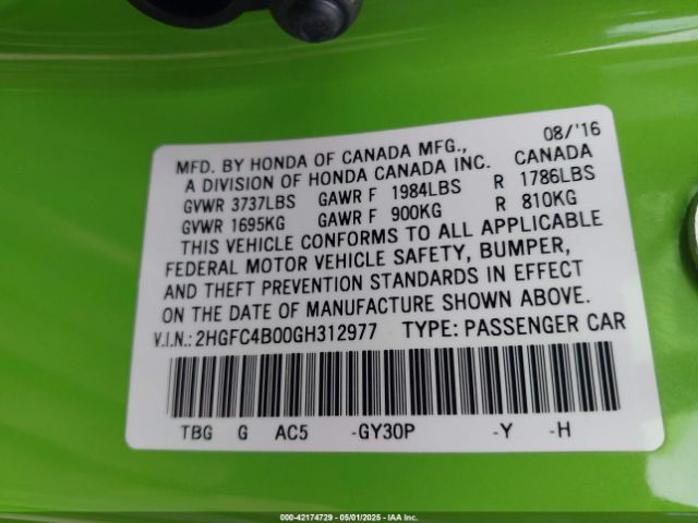 2HGFC4B00GH312977 Honda Civic Lx-p