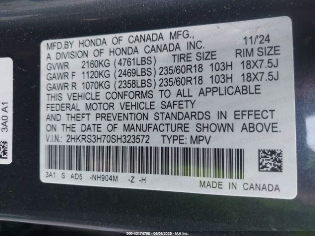 2HKRS3H70SH323572 Honda Cr-v Ex-l 2wd