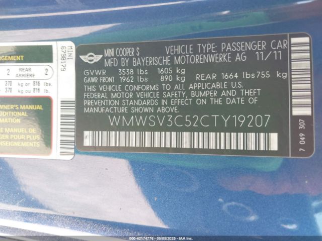 2012 MINI COOPER S WMWSV3C52CTY19207 Photo 8
