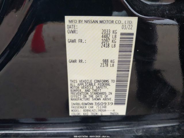 1N4BL4DW0NN360939 Nissan Altima