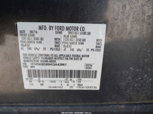 2017 FORD EXPLORER 1FM5K8D89HGA43961 Photo 8