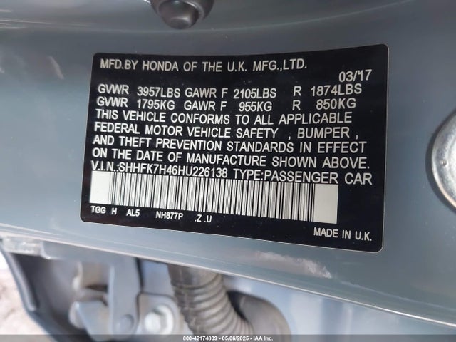 SHHFK7H46HU226138 Honda Civic Sport