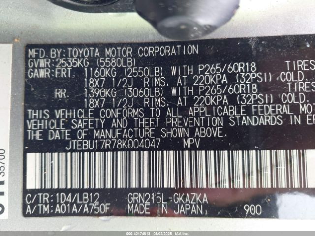 2008 TOYOTA 4RUNNER JTEBU17R78K004047 Photo 8