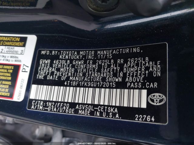 4T1BF1FK9GU172015 Toyota CAMRY SE