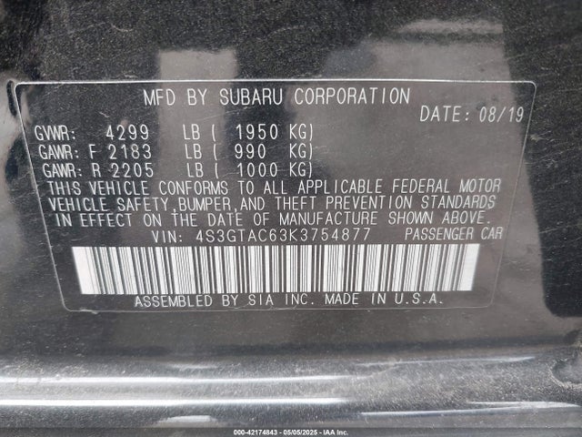 Subaru Impreza 2.0i Premium 2019 4S3GTAC63K3754877 Image 9