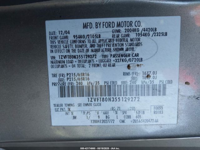 2005 FORD MUSTANG 1ZVFT80N355129272 Photo 8