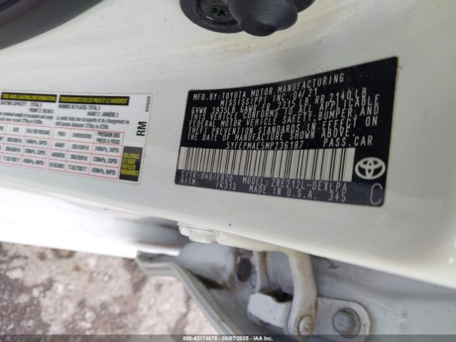 5YFEPMAE5MP236187 Toyota COROLLA LE