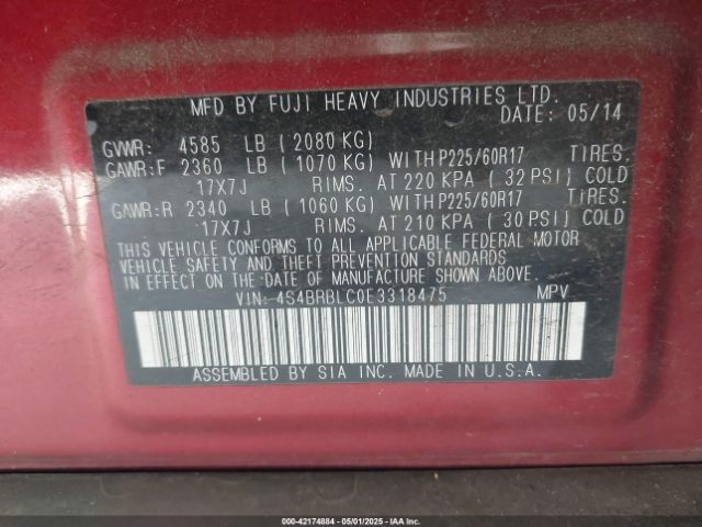 4S4BRBLC0E3318475 Subaru Outback 2.5i Limited