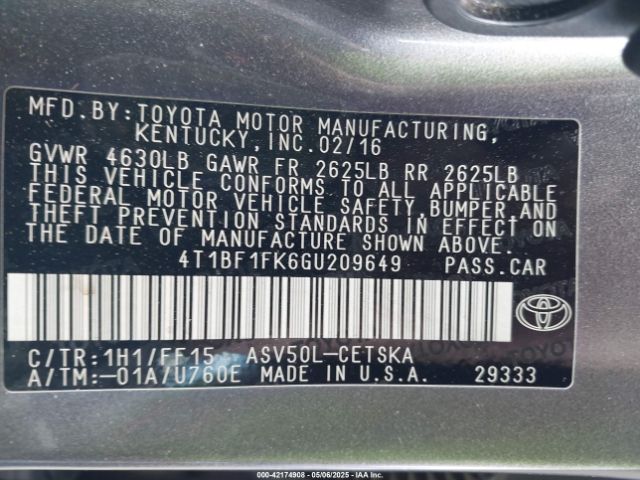 4T1BF1FK6GU209649 Toyota CAMRY SE
