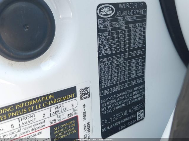 SALYB2EX4LA286280 Land Rover Range Rover Velar P250 S