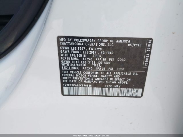 2018 VOLKSWAGEN ATLAS 1V2KR2CA6JC576835 Photo 8