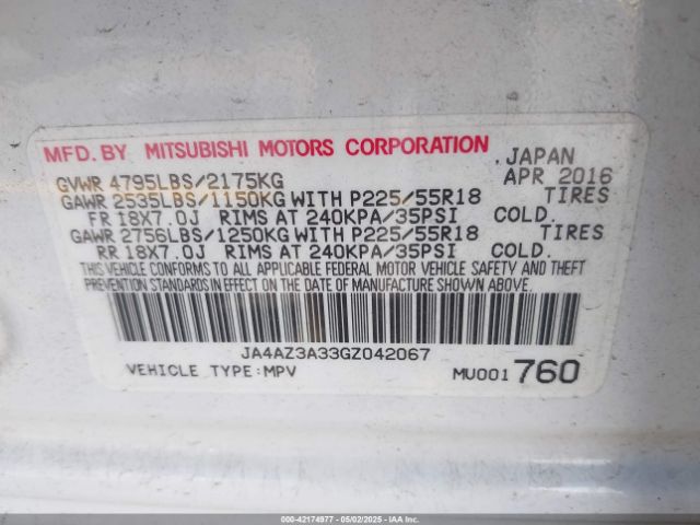 2016 MITSUBISHI OUTLANDER JA4AZ3A33GZ042067 Photo 8