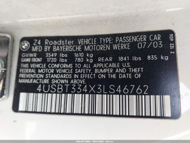 2003 BMW Z4 4USBT334X3LS46762 Photo 8
