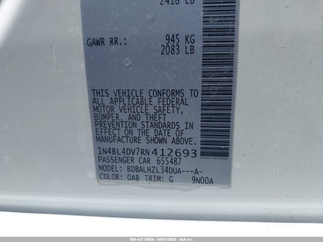 1N4BL4DV7RN412693 Nissan Altima Sv Fwd