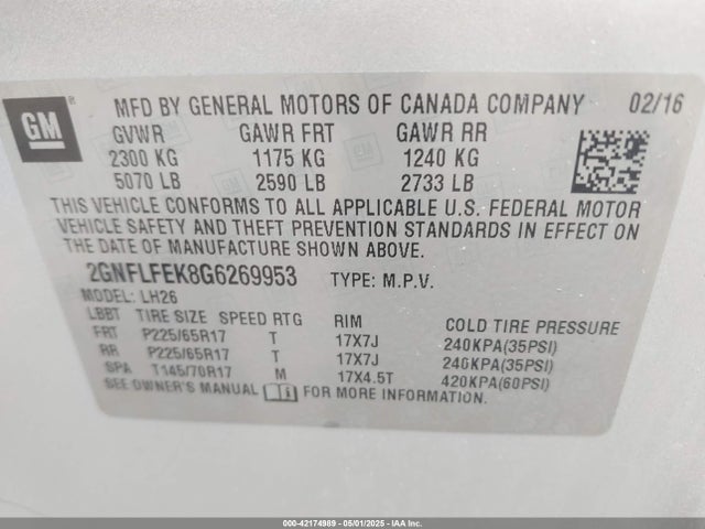 Chevrolet EQUINOX LT 2016 2GNFLFEK8G6269953 Image 9