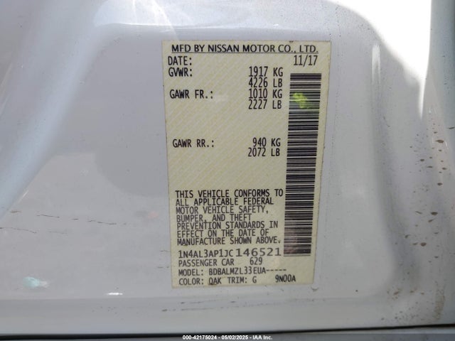 1N4AL3AP1JC146521 Nissan Altima 2.5 Sv