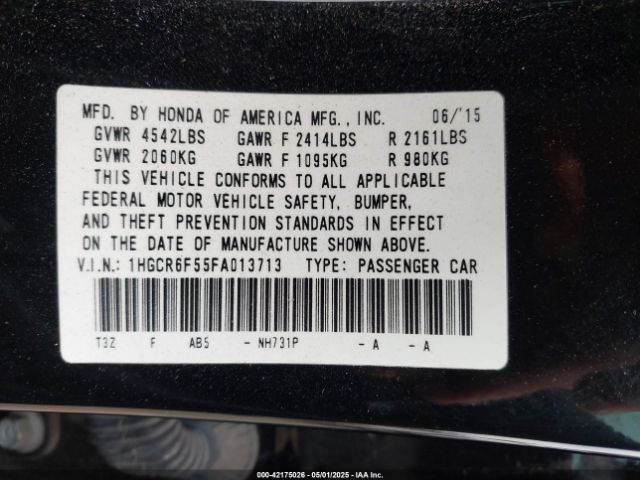 1HGCR6F55FA013713 Honda Accord Hybrid Ex-l