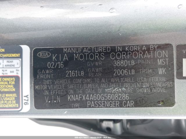 KNAFX4A60G5608286 KIA FORTE LX