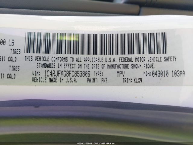 2015 JEEP GRAND CHEROKEE 1C4RJFAG8FC853806 Photo 8