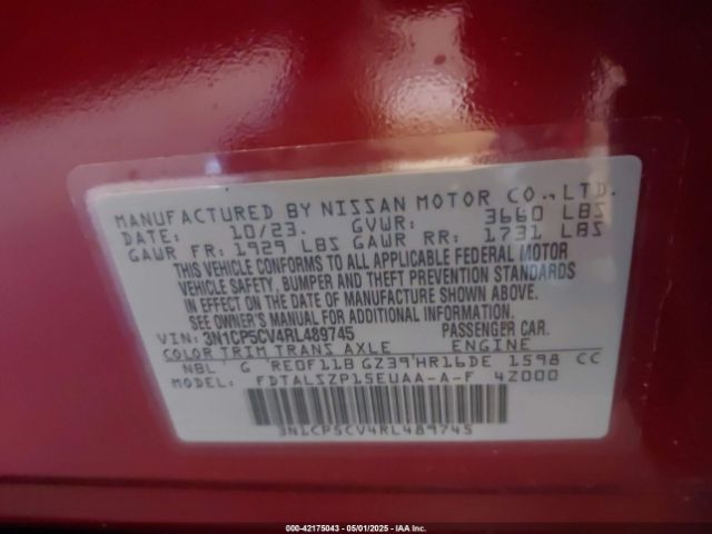 3N1CP5CV4RL489745 Nissan Kicks Sv Xtronic Cvt