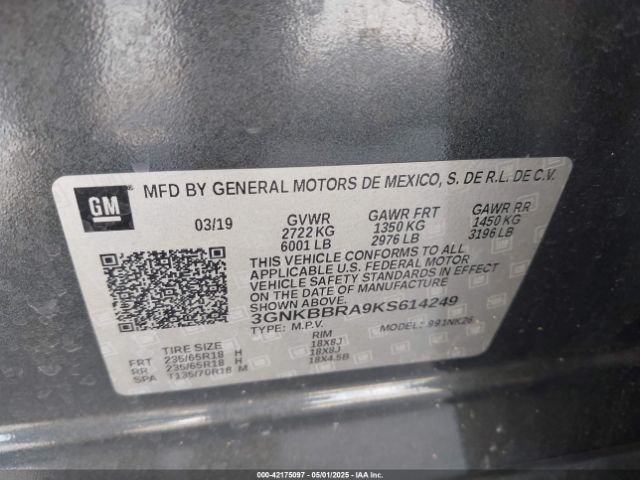 3GNKBBRA9KS614249 Chevrolet Blazer