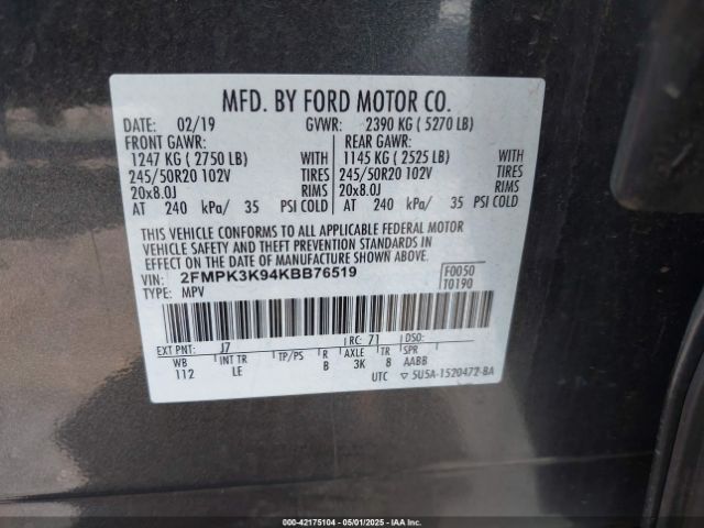 2019 FORD EDGE 2FMPK3K94KBB76519 Photo 8