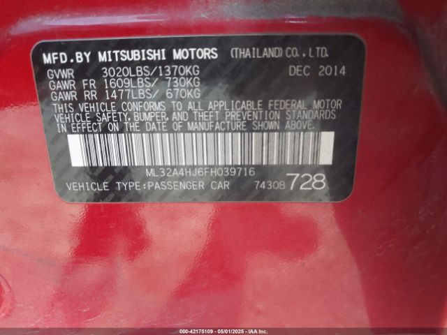 ML32A4HJ6FH039716 Mitsubishi Mirage Es/rf
