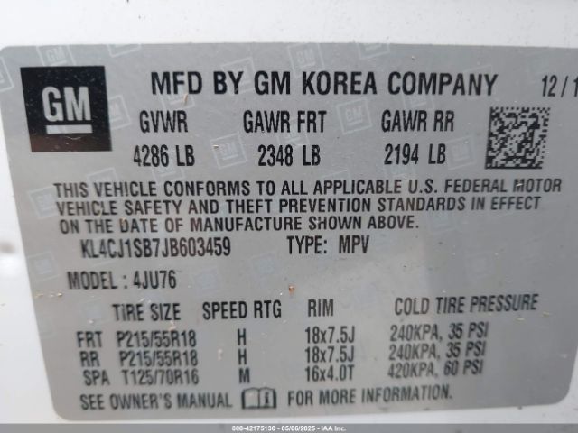 KL4CJ1SB7JB603459 Buick Encore Sport Touring