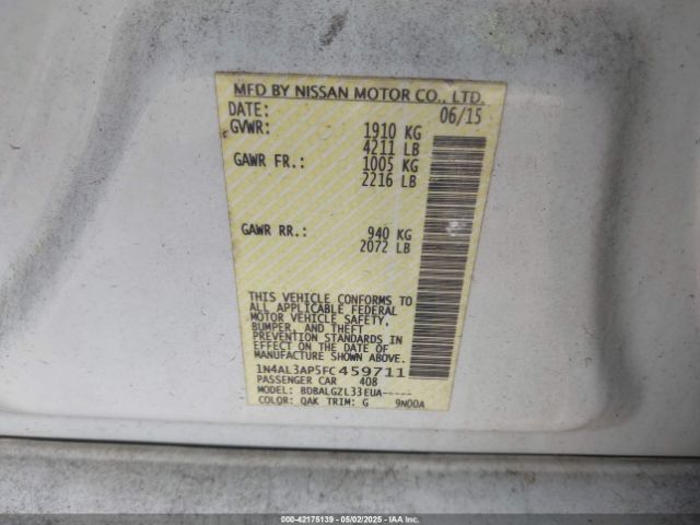 1N4AL3AP5FC459711 Nissan Altima 2.5/2.5 S/2.5 Sl/2.5 Sv