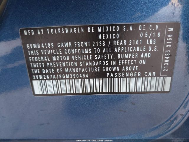 3VW267AJ9GM390494 Volkswagen Jetta 1.4t S