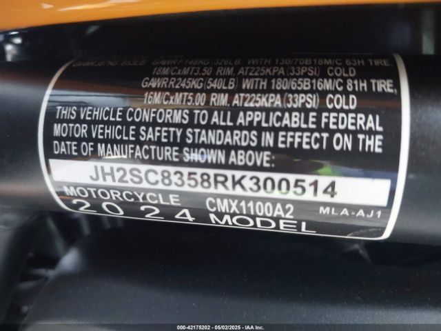 2024 HONDA CMX1100 JH2SC8358RK300514 Photo 9