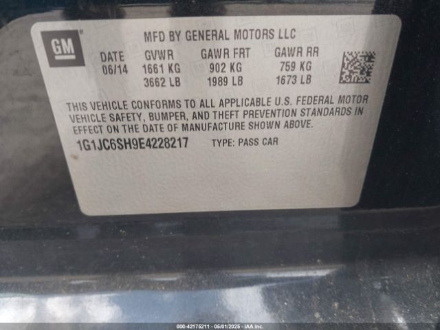 1G1JC6SH9E4228217 Chevrolet Sonic Lt Auto