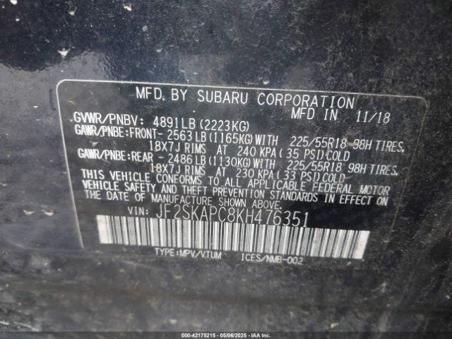 JF2SKAPC8KH476351 Subaru Forester Sport