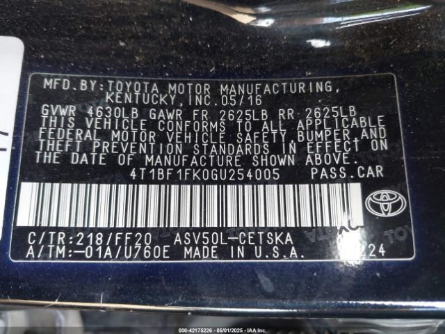 4T1BF1FK0GU254005 Toyota CAMRY SE