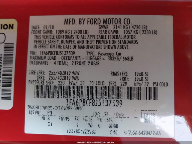 Ford MUSTANG GT 2018 1FA6P8CF8J5137539 Image 9