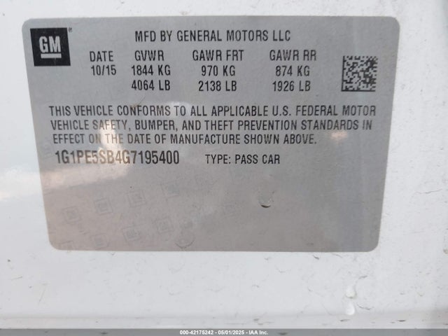 1G1PE5SB4G7195400 Chevrolet Cruze Limited 1lt Auto