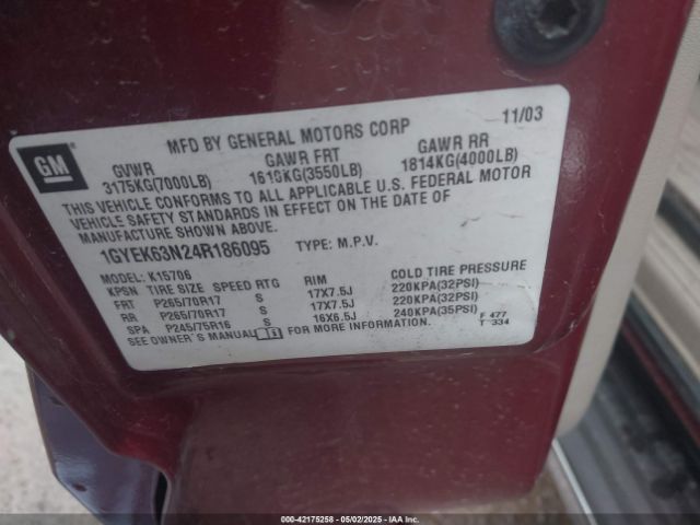 2004 CADILLAC ESCALADE 1GYEK63N24R186095 Photo 8