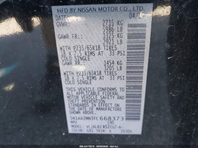5N1AR2MN3FC668373 Nissan Pathfinder S