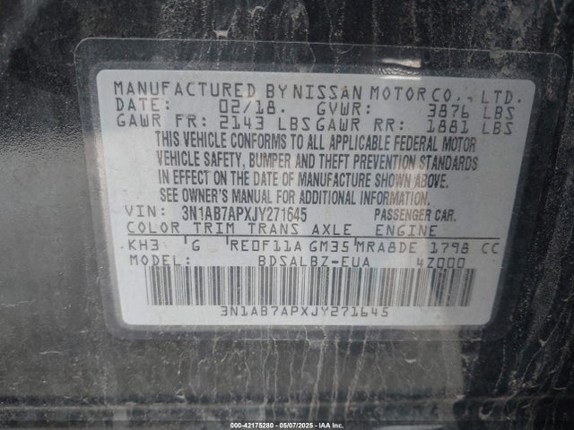 3N1AB7APXJY271645 Nissan SENTRA S